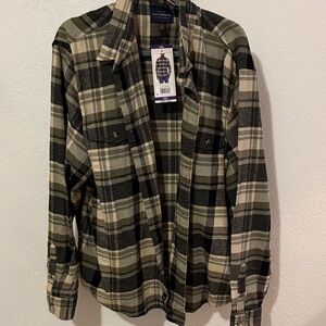 Lucky Brand Olive, Black & Cream Plaid Flannel Shirt